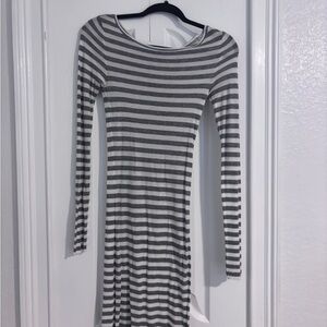 Striped Gray and White Long Sleeve Dress